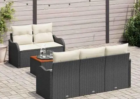 Set Canapea Grădină 6 Piese cu Pernă Neagră Poliratan Acacia - 3/5