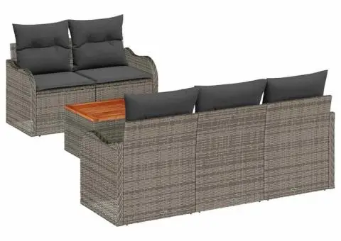 Set de Canapea Grădină 6 Piese cu Perne Gri Ratan Poliester Acacia - 2/5