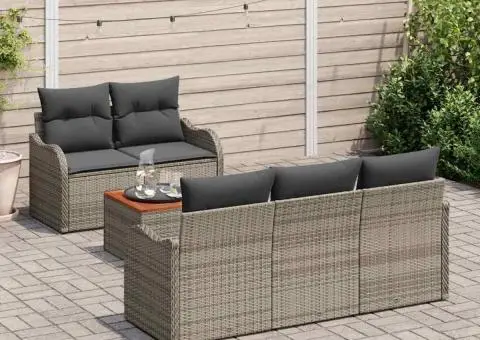 Set de Canapea Grădină 6 Piese cu Perne Gri Ratan Poliester Acacia - 3/5