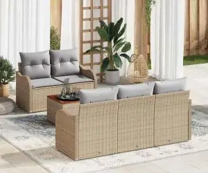 Set de Canapea de Grădină vidaXL cu Perne Bej din Ratan Acacia
