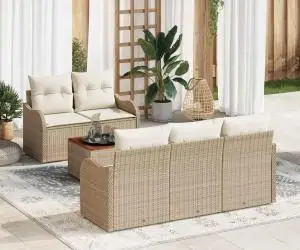 Set canapea de grădină 6 piese cu perne bej din ratan poliester Acacia