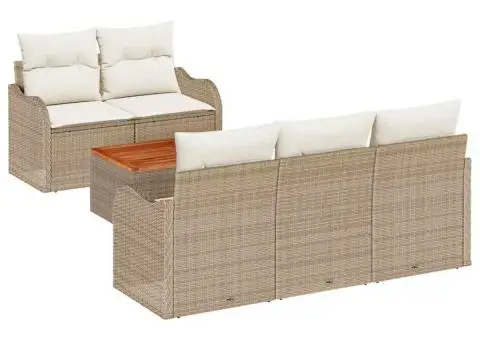 Set canapea de grădină 6 piese cu perne bej din ratan poliester Acacia - 2/5