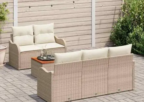 Set canapea de grădină 6 piese cu perne bej din ratan poliester Acacia - 3/5