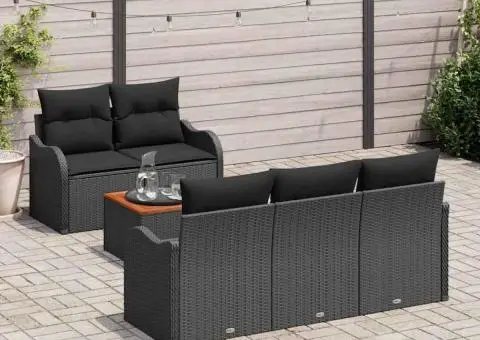 Set de Canapea pentru Grădină de 6 Piese cu Pernuțe Negru Ratan Polimeric Acacia - 3/5