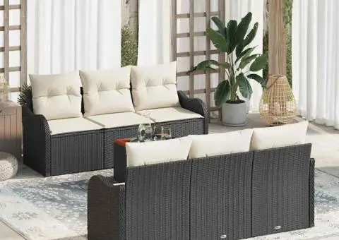 Set de Canapea de Grădină cu Perne Ratan Negru Poliratan Acacia - 1/5