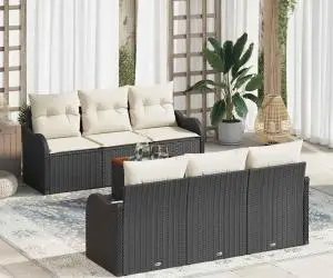 Set de Canapea de Grădină cu Perne Ratan Negru Poliratan Acacia