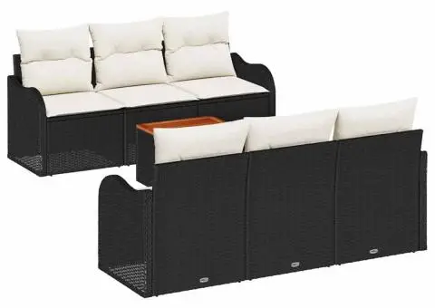 Set de Canapea de Grădină cu Perne Ratan Negru Poliratan Acacia - 2/5