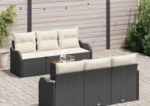 Set de Canapea de Grădină cu Perne Ratan Negru Poliratan Acacia - 3/5