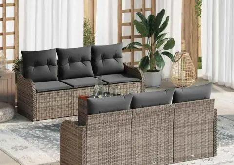 Set canapea grădină cu perne gri ratan poli acacia - 1/5