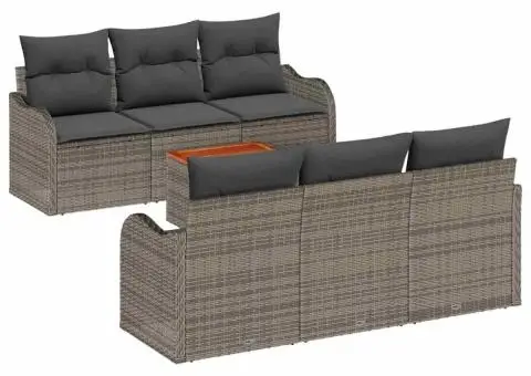 Set canapea grădină cu perne gri ratan poli acacia - 2/5