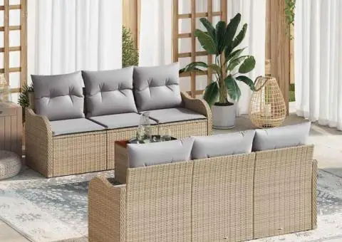 Set Sofa pentru Grădină cu Perne Bej din Ratan Polimeric Acacia - 1/5