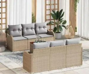 Set Sofa pentru Grădină vidaXL cu Perne Bej din Ratan Polimeric Acacia