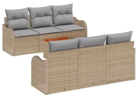 Set Sofa pentru Grădină cu Perne Bej din Ratan Polimeric Acacia - 2/5