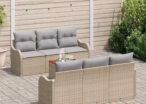 Set Sofa pentru Grădină cu Perne Bej din Ratan Polimeric Acacia - 3/5