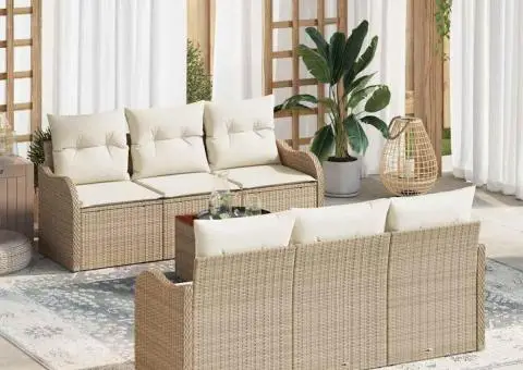 Set canapea grădină cu perne bej din ratan poliester - 1/5