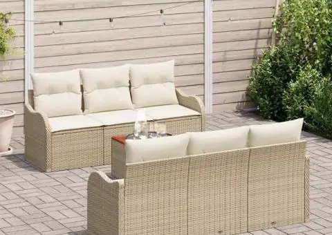 Set canapea grădină cu perne bej din ratan poliester - 3/5