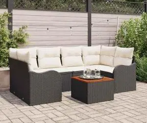 Set de canapele de grădină de 7 piese cu perne Negru Poliratan Acacia