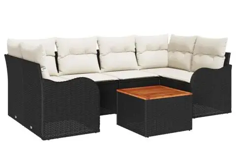 Set de canapele de grădină de 7 piese cu perne Negru Poliratan Acacia - 2/5