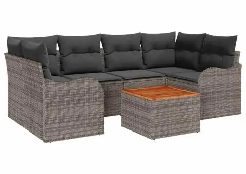 Set canapea grădină 7 piese cu perne gri poliratan acacia - 2/5