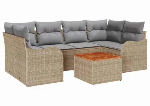 Set Canapea Grădină cu Pernuțe Bej Ratan Poly Acacia - 2/5