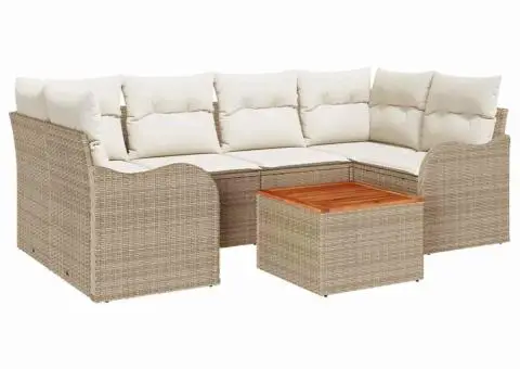 Set de canapea de grădină cu 7 piese cu perne Bej Poli Ratan Acacia - 2/5