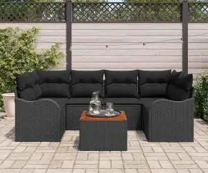Set canapea grădină vidaXL cu perne Negru Ratan Poliester Acacia