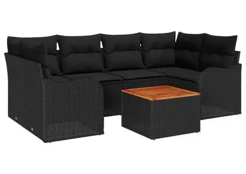 Set canapea grădină cu perne Negru Ratan Poliester Acacia - 2/5