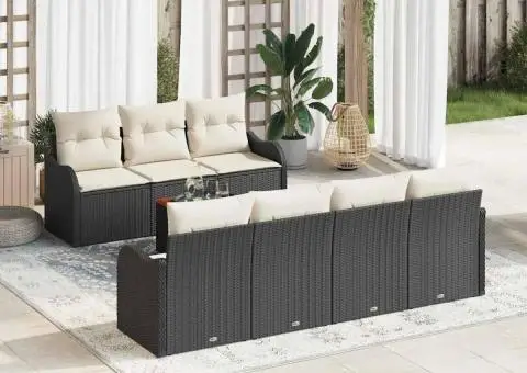 Set Canapea Grădină 8 Piese cu Perne Ratan Poli Negru Acacia - 1/5