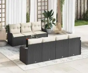 Set Canapea Grădină 8 Piese cu Perne Ratan Poli Negru Acacia