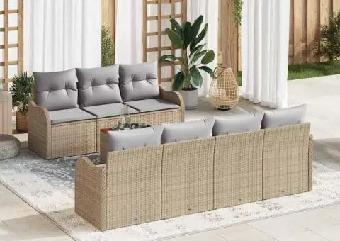Set Canapea Grădină 8 Piese cu Perne Bej Ratan Polimeric Acacia - 1/5