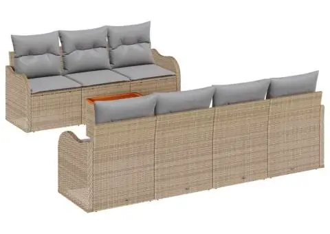 Set Canapea Grădină 8 Piese cu Perne Bej Ratan Polimeric Acacia - 2/5