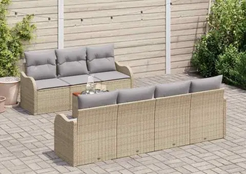 Set Canapea Grădină 8 Piese cu Perne Bej Ratan Polimeric Acacia - 3/5