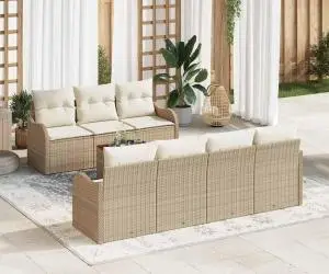 Set de canapea de grădină 8 piese cu perne bej ratan poli acacia