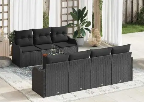 Set 8 Piese Canapea Grădină cu Perne Negru Poliratan Acacia - 1/5