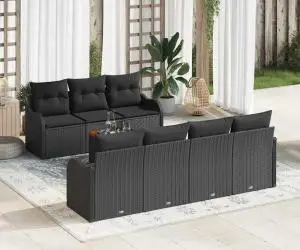 Set 8 Piese Canapea Grădină cu Perne Negru Poliratan Acacia