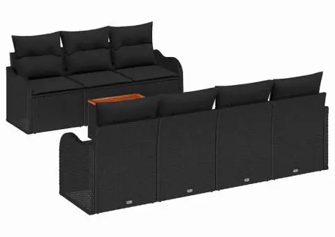 Set 8 Piese Canapea Grădină cu Perne Negru Poliratan Acacia - 2/5