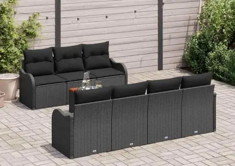 Set 8 Piese Canapea Grădină cu Perne Negru Poliratan Acacia - 3/5