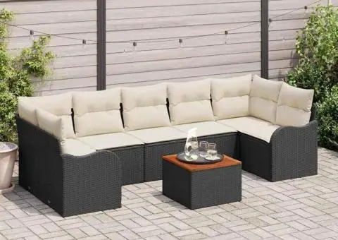 Set de Canapea de Grădină 8 Piese cu Perne Negru Ratan Polil Lemn de Acacia - 1/5