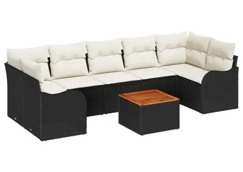 Set de Canapea de Grădină 8 Piese cu Perne Negru Ratan Polil Lemn de Acacia - 2/5