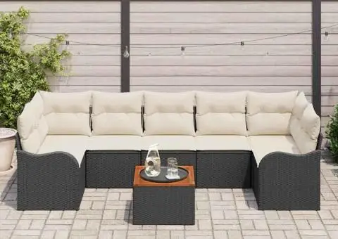 Set de Canapea de Grădină 8 Piese cu Perne Negru Ratan Polil Lemn de Acacia - 3/5