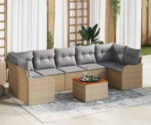 Set canapea de grădină cu 8 piese cu perne Bej din ratan poly Acacia