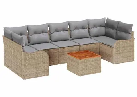 Set canapea de grădină cu 8 piese cu perne Bej din ratan poly Acacia - 2/5