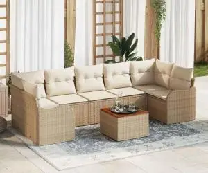 Set de 8 piese pentru grădină cu perne bej din ratan poliester Acacia