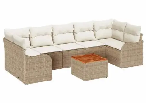 Set de 8 piese pentru grădină cu perne bej din ratan poliester Acacia - 2/5