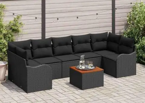 Set de 8 Piese de Canapea pentru Grădină cu Perne Negru Ratan Poli Acacia - 1/5