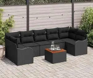 Set de 8 Piese de Canapea pentru Grădină cu Perne Negru Ratan Poli Acacia