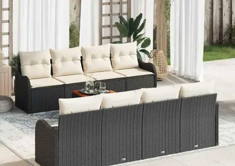 Set 9 Piese Grădină cu Perne Negru Poliratan Acacia - 1/5