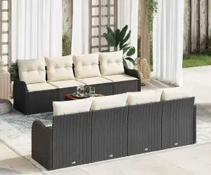Set 9 Piese Grădină cu Perne Negru Poliratan Acacia