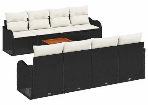 Set 9 Piese Grădină cu Perne Negru Poliratan Acacia - 2/5