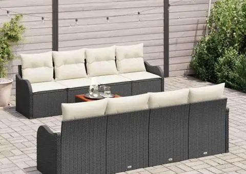 Set 9 Piese Grădină cu Perne Negru Poliratan Acacia - 3/5